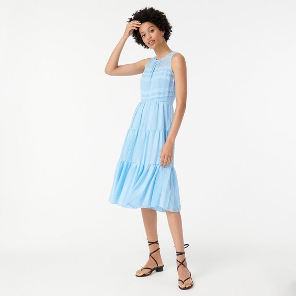 J Crew NWT Tiered Midi Dress in Striped Clip Dot Ivory size Small - Picture 8 of 9